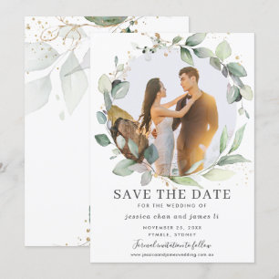 Eleganter Grünzeug-Kranz Foto Save-the-Date-Karte Einladung