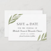 Eleganter Grünzweig Botanisch Save the Date RSVP Karte (Vorne/Hinten)