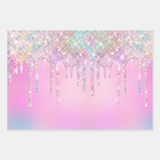 Eleganter, gürtelförmiger Imitat Rosa Glitzer Geschenkpapier Set (Vorderseite 2)