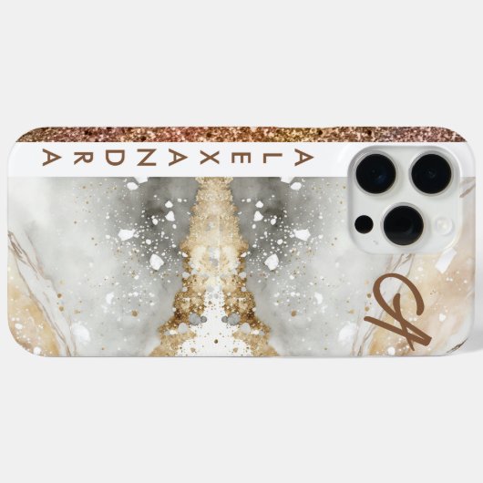 Eleganter, gürtelgoldener Glitzer aus weißem Marmo Case-Mate iPhone Hülle (Rückseite (Horizontal))