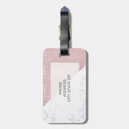 eleganter, gürteliger Glitzer aus Goldgold, weißem Gepäckanhänger (Rückseite vertikal)