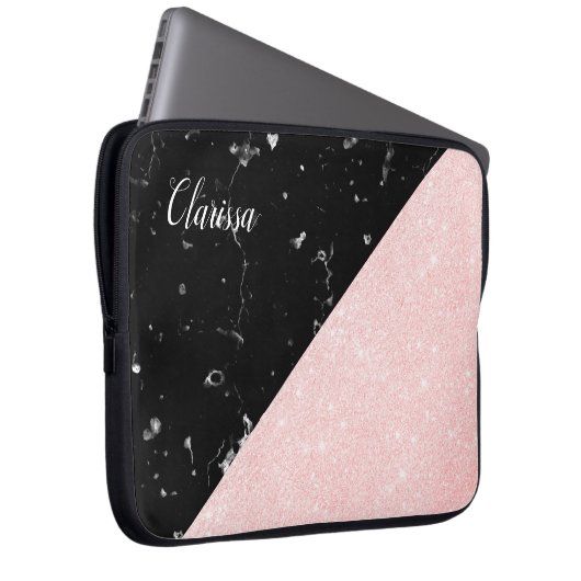 Eleganter, gürteliger Glitzer aus Rose und schwarz Laptopschutzhülle (Vorne Rechts)