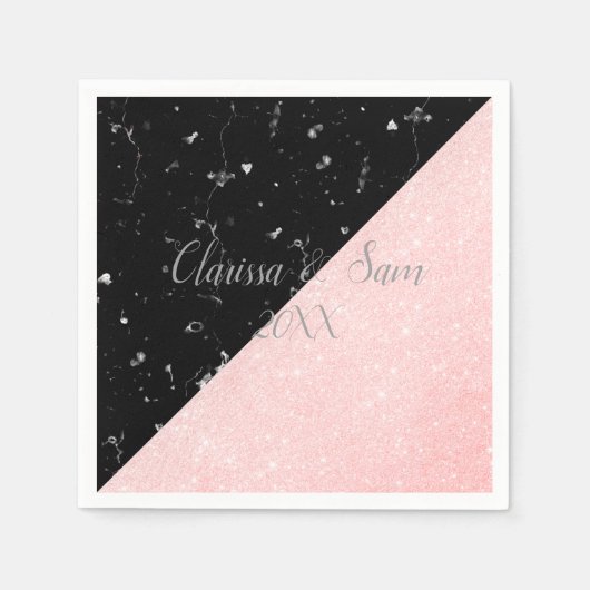 Eleganter, gürteliger Glitzer aus Rose und schwarz Serviette (Vorderseite)