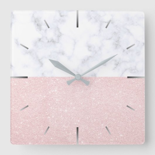 Eleganter, gürteliger Glitzer aus Rose und weißem Quadratische Wanduhr (Vorderseite)