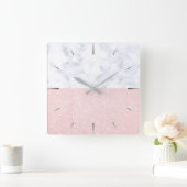 Eleganter, gürteliger Glitzer aus Rose und weißem Quadratische Wanduhr (Zuhause)