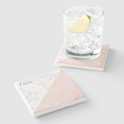 Eleganter, gürteliger Glitzer aus Rose und weißem Steinuntersetzer (Seitenansicht)