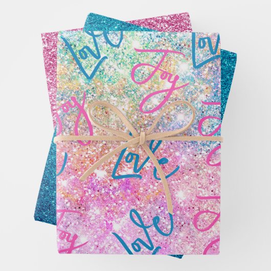 Eleganter, gürteliger Glitzer, einhorniger Regenbo Geschenkpapier Set (Beispiel)