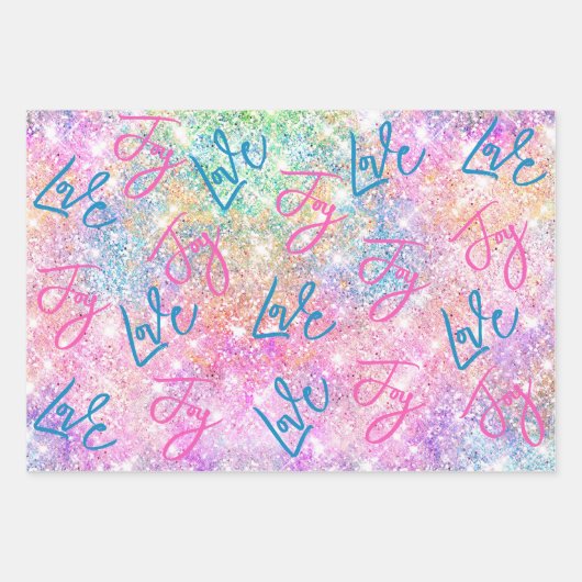 Eleganter, gürteliger Glitzer, einhorniger Regenbo Geschenkpapier Set (Vorderseite)