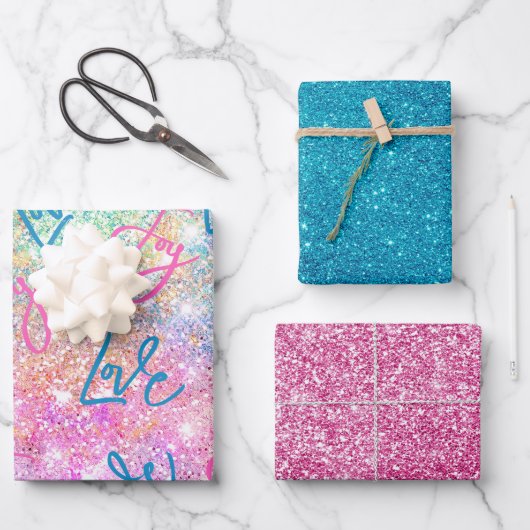 Eleganter, gürteliger Glitzer, einhorniger Regenbo Geschenkpapier Set (Vorderseite)