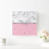 Eleganter, gürteliger Glitzer mit goldfarbenem Ros Quadratische Wanduhr (Zuhause)