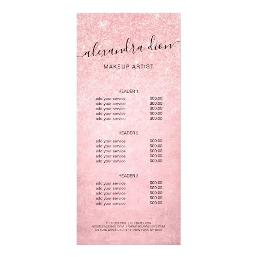 Eleganter, gürtelrosa Rosa-Glitzer-Makeup-Künstler Werbekarte (Vorne)