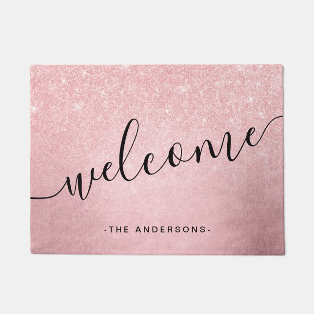 Eleganter Gürtelrosa Rosengold Glitzer Fußmatte (Vorderseite)