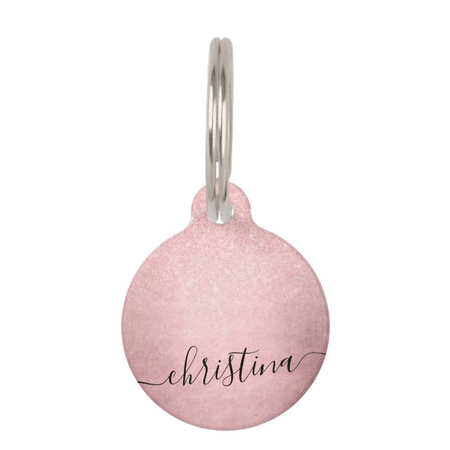 Eleganter Gürtelrosa Rosengold Glitzer Haustiermarke (Vorderseite)
