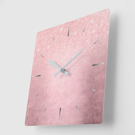 Eleganter Gürtelrosa Rosengold-Glitzer Quadratische Wanduhr (Winkel)