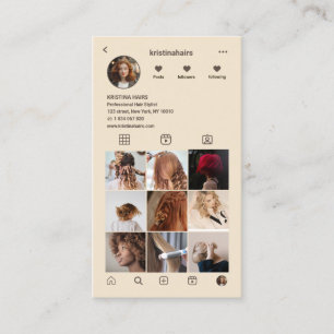 Eleganter Haarsalon Instagram Foto Collage Biege Visitenkarte