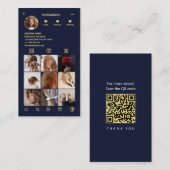 Eleganter Haarsalon QR Code Instagram Foto Grid Visitenkarte (Vorne/Hinten)