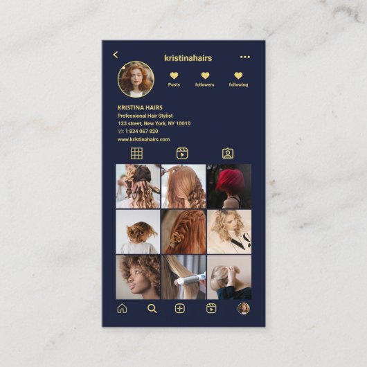 Eleganter Haarsalon QR Code Instagram Foto Grid Visitenkarte (Vorderseite)