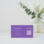 Eleganter Haarstylist-Script-Lila QR-Code Visitenkarte (Stehend Vorderseite)