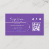 Eleganter Haarstylist-Script-Lila QR-Code Visitenkarte (Vorderseite)