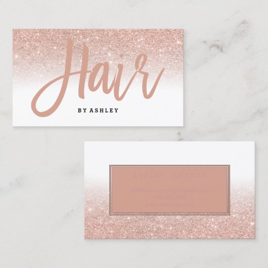 Eleganter Haartypografie Rose Gold Glitzer weiß Visitenkarte (Vorne/Hinten)