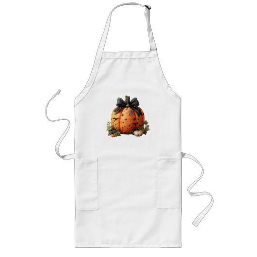 Eleganter Halloween Pumpkin mit Black Bow Lange Schürze (Vorne)