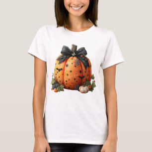 Eleganter Halloween Pumpkin mit Black Bow T-Shirt