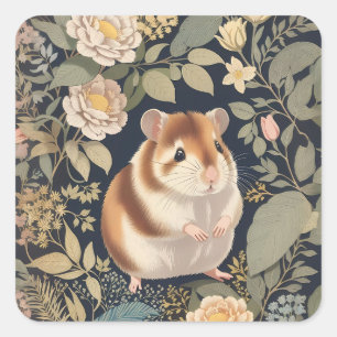 Eleganter Hamster, inspiriert von William Morris F Quadratischer Aufkleber
