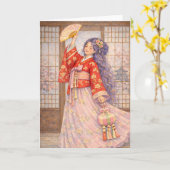 Eleganter Hanbok mit Fächer Karte (Gelbe Blume)
