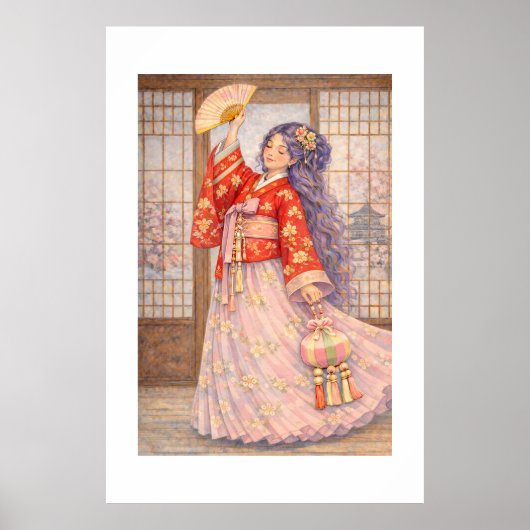 Eleganter Hanbok mit Fächer Poster (Vorne)