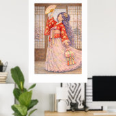 Eleganter Hanbok mit Fächer Poster (Heimbüro)