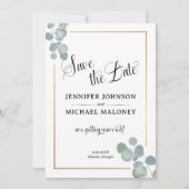 Eleganter handgemalter Eukalyptus Save the Date Einladung (Vorderseite)