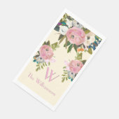 Eleganter handgemalter floraler Monogramm-Name Serviette (Ecke)