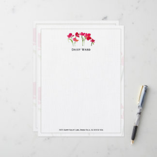 Eleganter handgemalter Wasserfarben-Blumen-Briefko Briefbogen