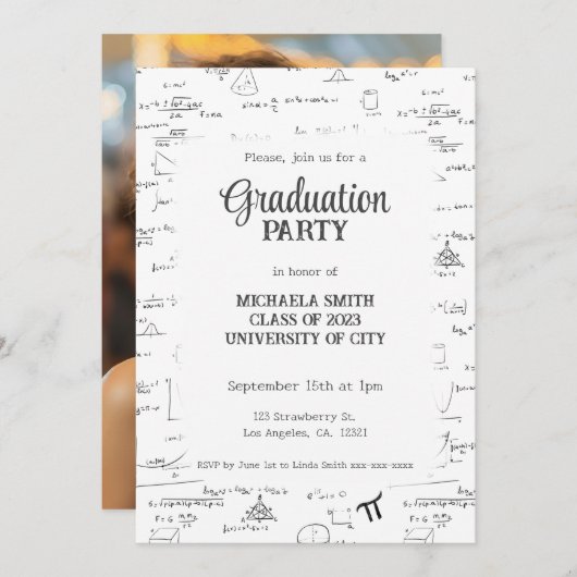 Eleganter handgeschriebener mathematischer Foto-Ab Einladung (Vorne/Hinten)