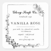 eleganter handgezeichneter Blumenseifenaufkleber Quadratischer Aufkleber (Vorderseite)