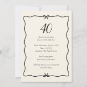 Eleganter handgezeichneter Bow Border 40. Geburtst Einladung (Vorderseite)