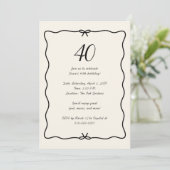 Eleganter handgezeichneter Bow Border 40. Geburtst Einladung (Stehend Vorderseite)
