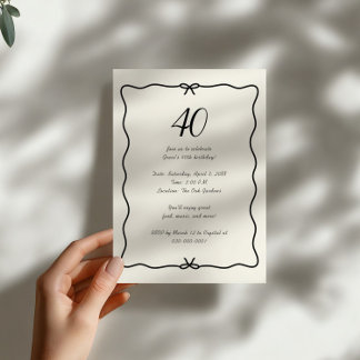 Eleganter handgezeichneter Bow Border 40. Geburtst Einladung