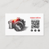 Eleganter handgezeichneter Fotokamera QR-Code Visitenkarte (Rückseite)