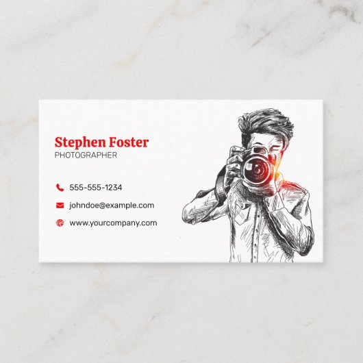 Eleganter handgezeichneter Fotokamera QR-Code Visitenkarte (Vorderseite)