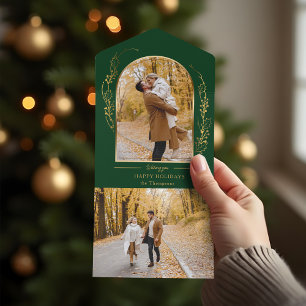 Eleganter handgezeichneter goldener Lorbeer-Kranzb All In One Einladung