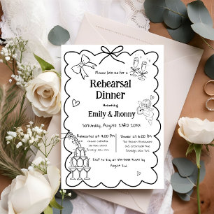 Eleganter handgezeichneter Hochzeitstag Probe Aben Einladung
