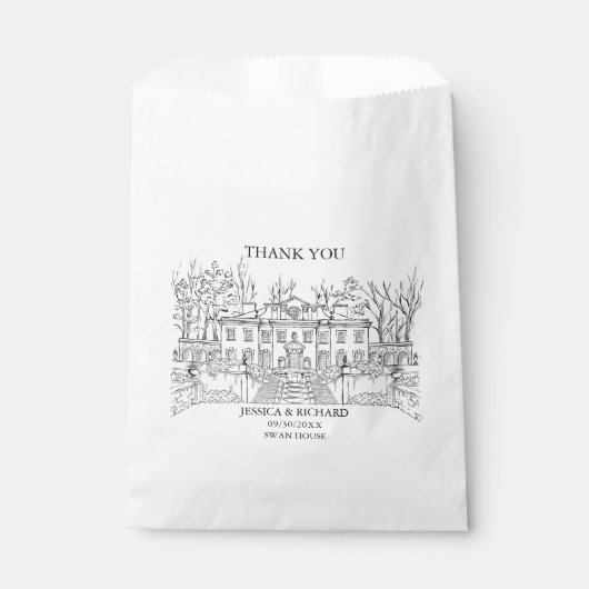 Eleganter handgezeichneter Ort Vielen Dank Geschenktütchen (Vorderseite)