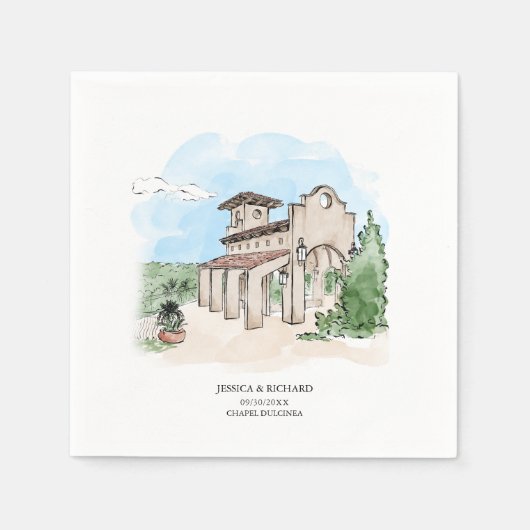 Eleganter handgezeichneter Ort Vielen Dank Serviette (Vorderseite)