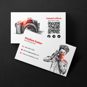 Eleganter handgezeichneter QR-Code für Fotokamera Visitenkarte