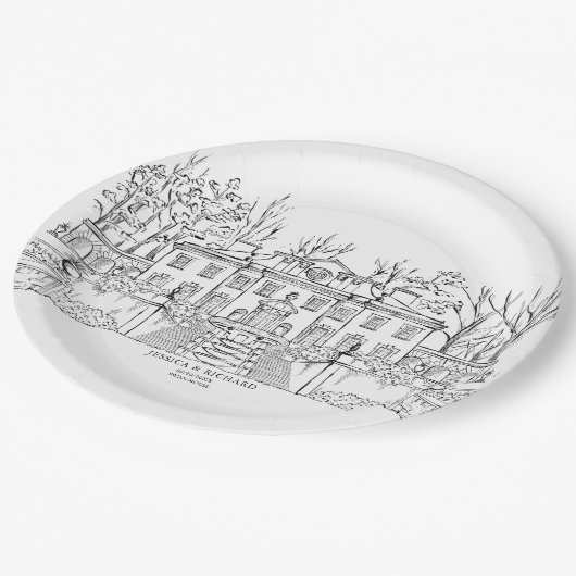 Eleganter handgezeichneter Veranstaltungsort Pappteller (Schrägansicht)