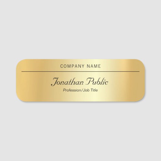 Eleganter Handschriftname Moderne Goldvorlage Namensschild (Vorderseite)