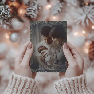 Eleganter Happy Holidays Gold Blatt & Foto Weihnac Feiertagskarte