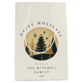 Eleganter Happy Holidays Warm Gold Pine Forest Mittlere Geschenktüte (Vorderseite)