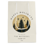 Eleganter Happy Holidays Warm Gold Pine Forest Mittlere Geschenktüte (Rückseite)